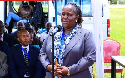 Machakos Governor Wavinya Ndeti with Members of her Executive Committee during the launch of the new Valuation Roll outside her office on April 9,2026. Photo/Stephen Muthini.