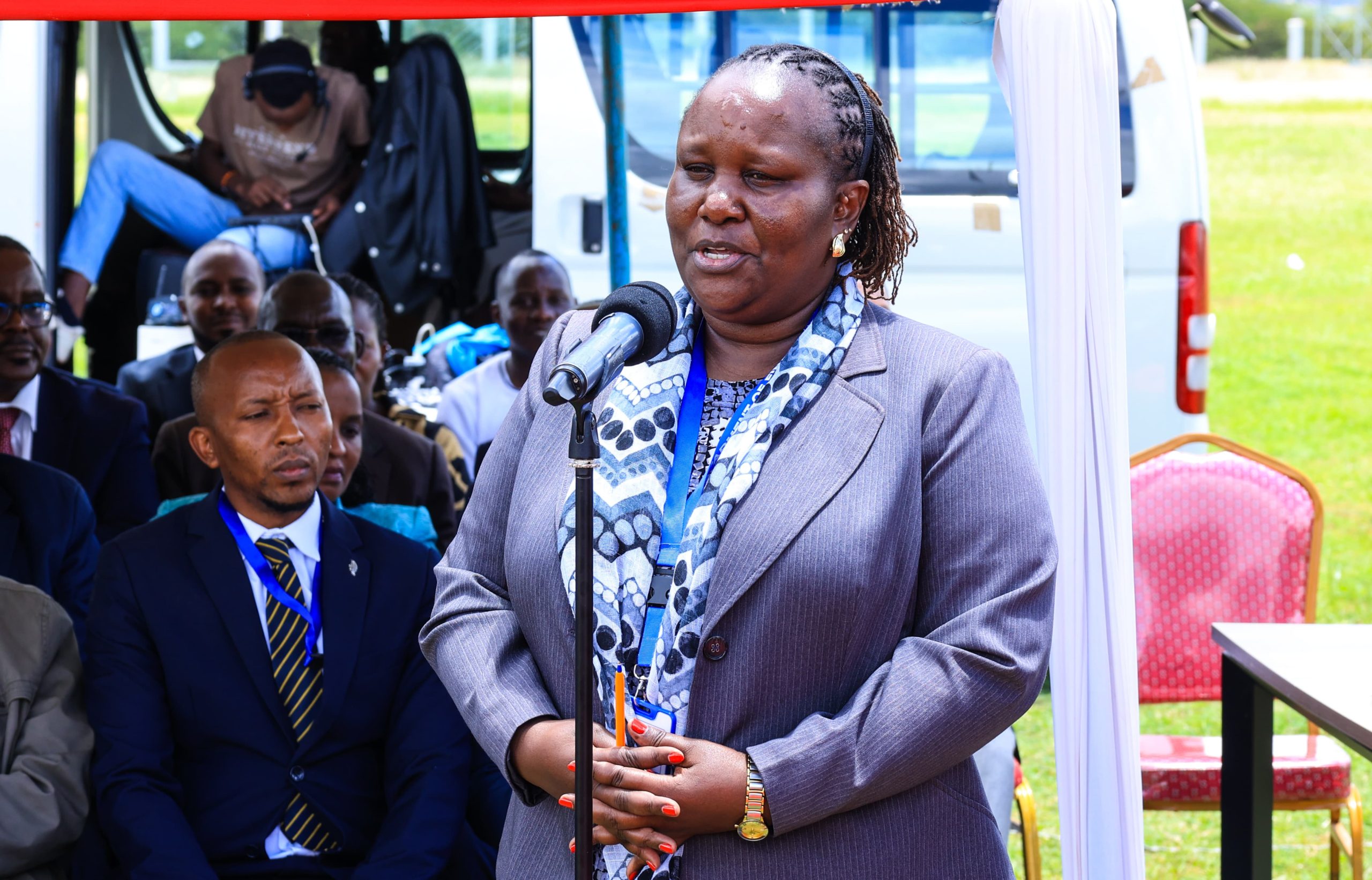 Machakos Governor Wavinya Ndeti with Members of her Executive Committee during the launch of the new Valuation Roll outside her office on April 9,2026. Photo/Stephen Muthini.