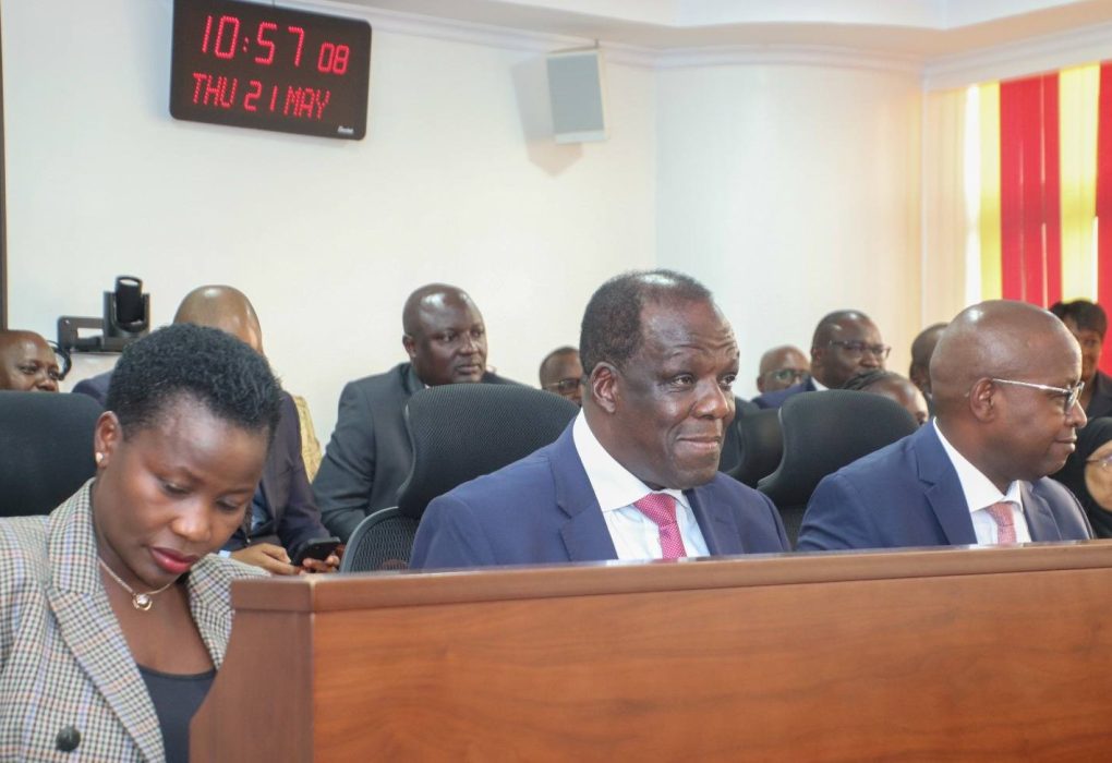 Cooperatives CS Wycliffe Oparanya (centre) alongside PSs Mang'eni