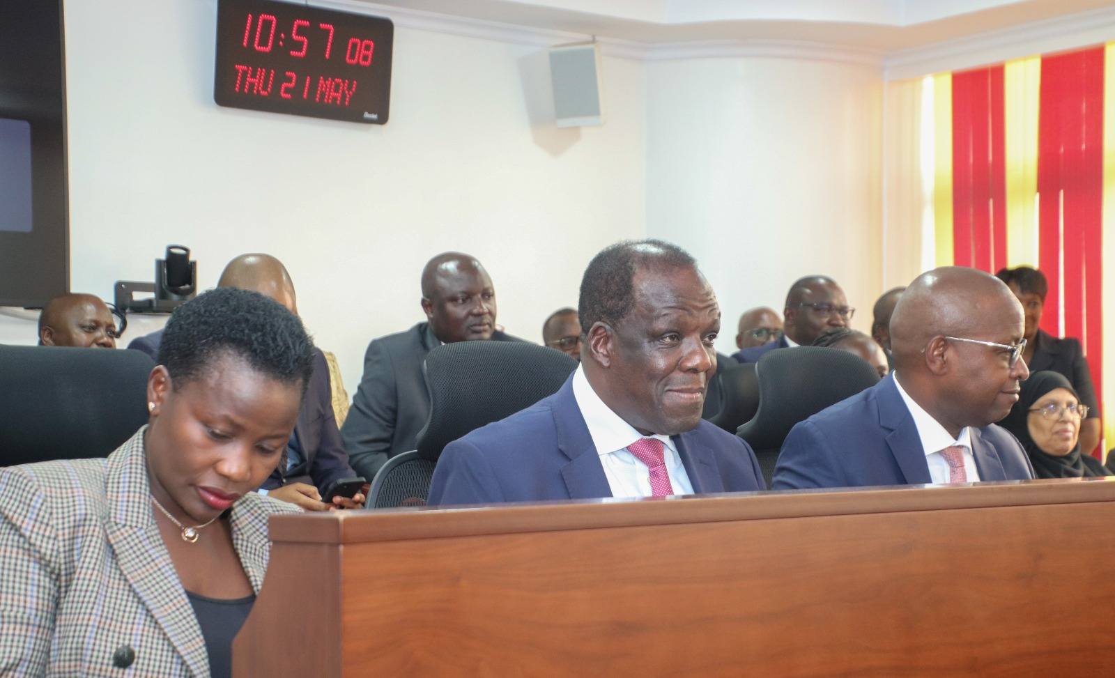 Cooperatives CS Wycliffe Oparanya (centre) alongside PSs Mang'eni