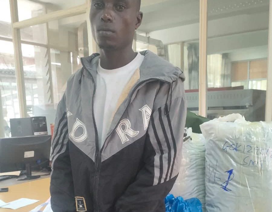 Suspect Caleb Wanyonyi Mukwenyi alias “Jay” after his arrest by DCI detectives in Nairobi following the recovery of 29 kilogrammes of cannabis valued at approximately Sh870,000 during an anti-narcotics operation along Waiyaki Way