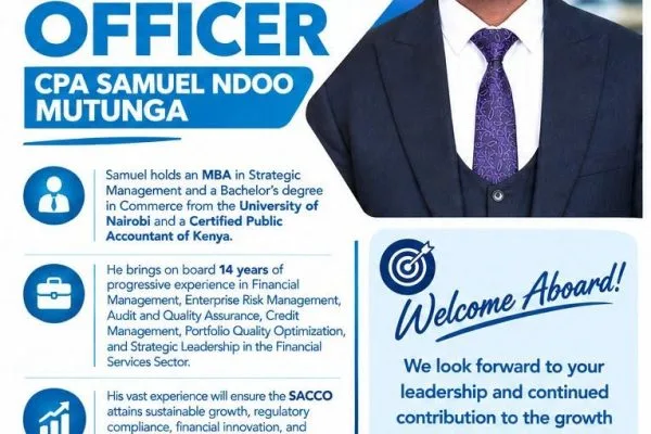 Ufanisi DT Sacco names Samuel Ndoo Mutunga as new CEO